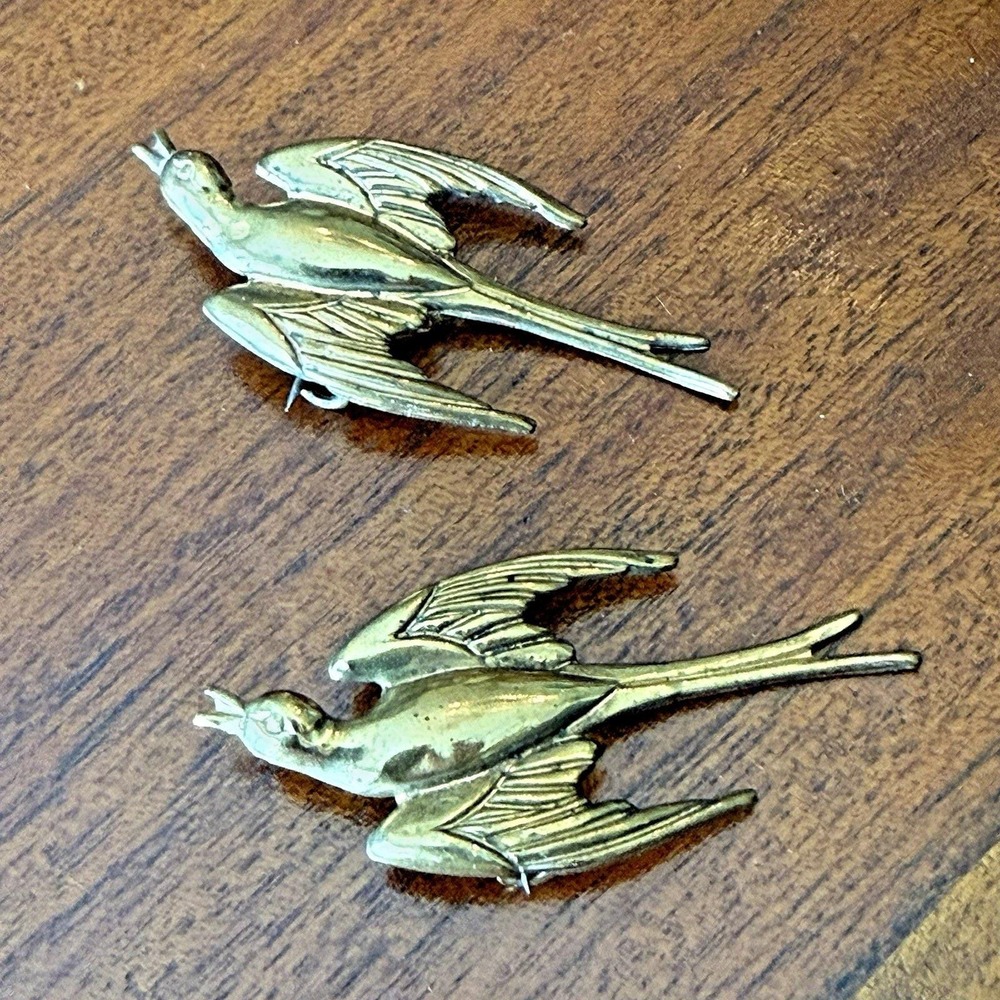 Vintage Coro Pegasus Set Of 2 Silver Tone Flying Swallow Bird Brooch Pin #401